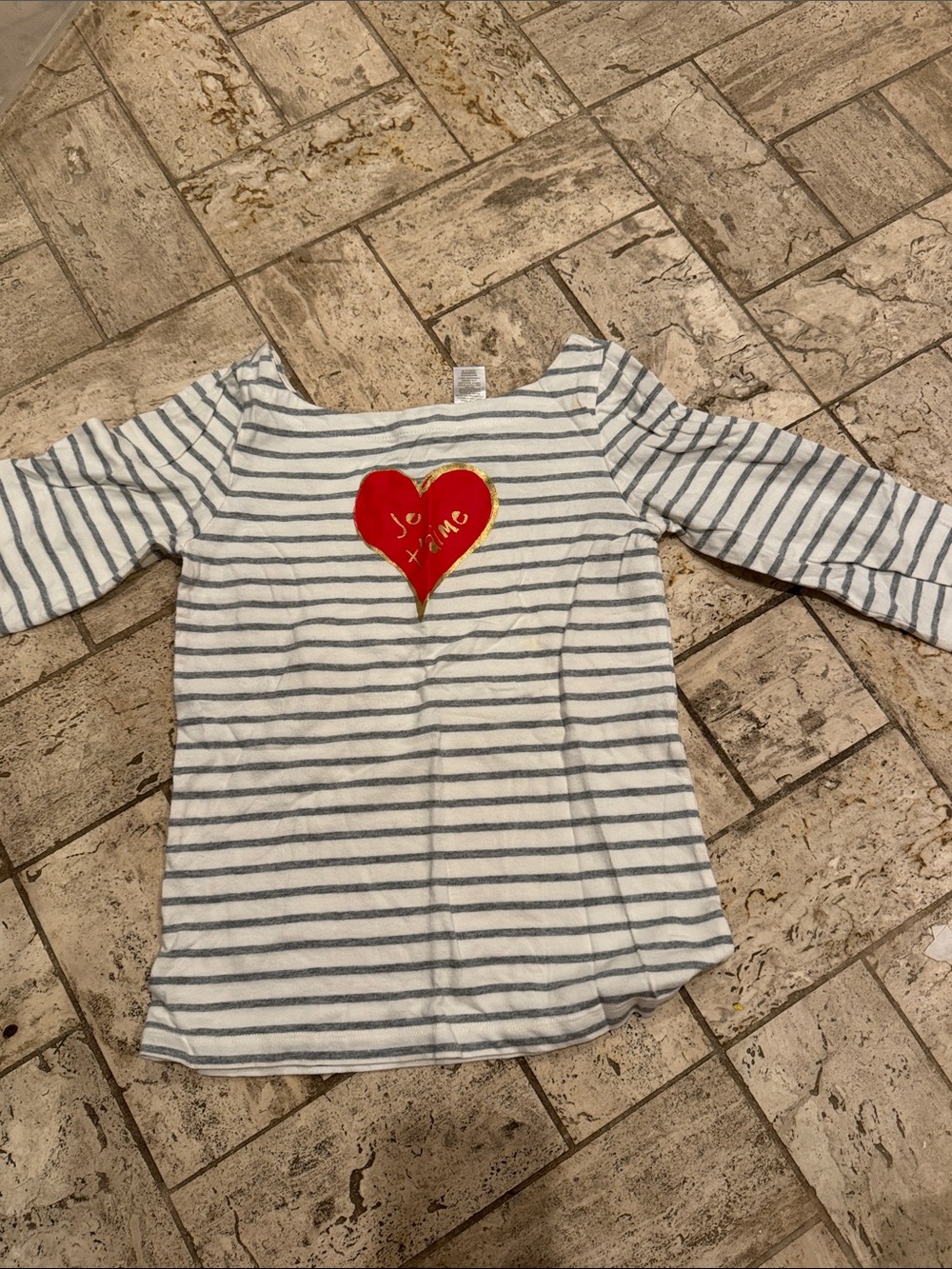 Janie and Jack White & Gray Striped Long-Sleeve Top with Red Heart